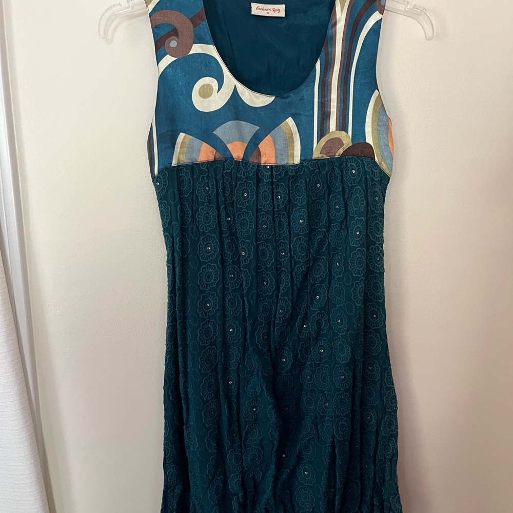 Colorful Sleeveless Dress with Patterned Top